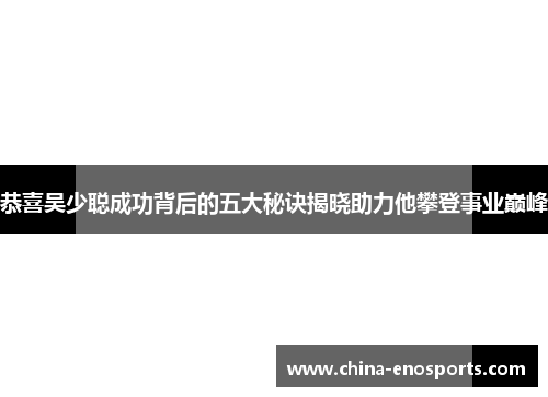 恭喜吴少聪成功背后的五大秘诀揭晓助力他攀登事业巅峰